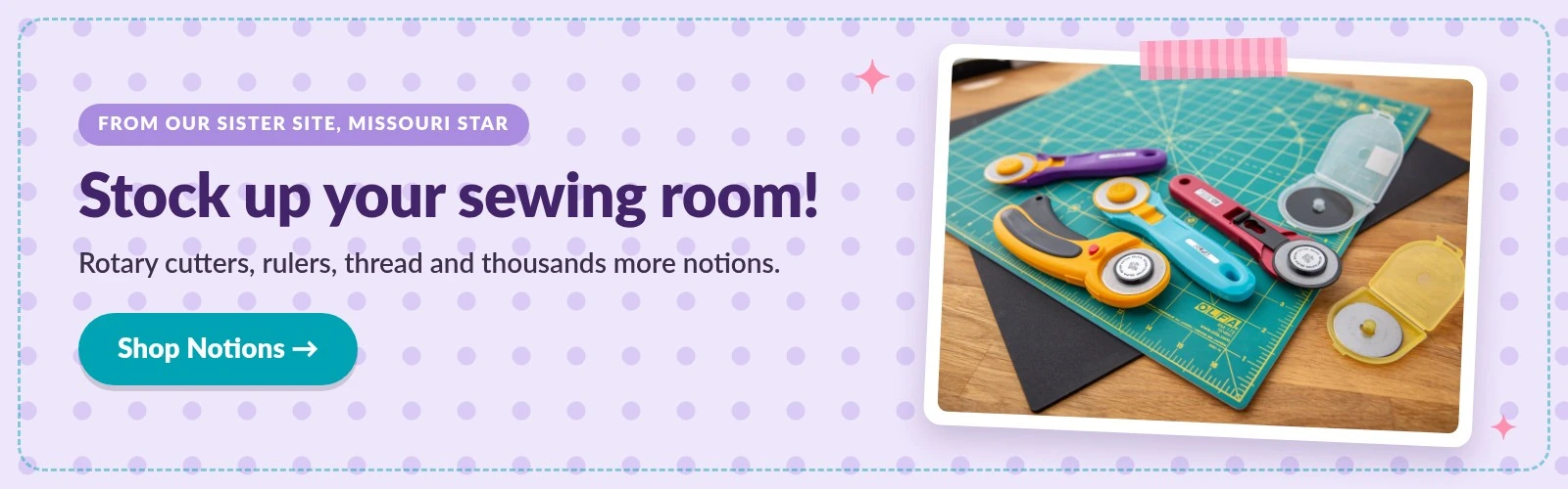 Rotary cutters on a cutting mat - shop quilting and sewing notions