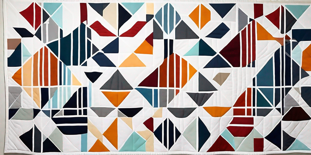 Gray and orange geometric mini quilt, sewing and quilting accessories Stock  Photo